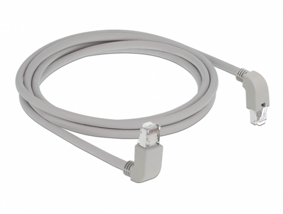 Imagine Cablu de retea RJ45 cat 6A S/FTP unghi jos/unghi sus 2m Gri, Delock 85872